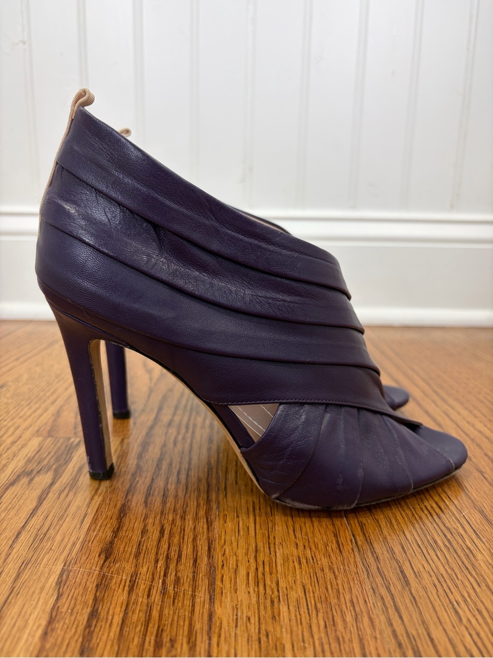 SJP Alyssa Deep Purple Leather Peep-Toe Ankle Heels (39)